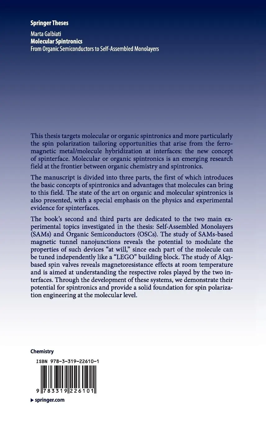 Rückseite: 9783319226101 | Molecular Spintronics | Marta Galbiati | Buch | xix | Englisch | 2015