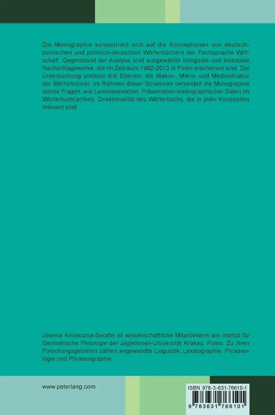 Rückseite: 9783631766101 | Fachsprachliche Lexikographie | Joanna Konieczna-Serafin | Buch | 2018