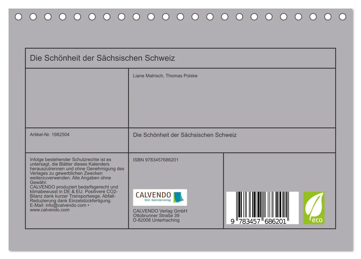 Bild: 9783457686201 | Die Schönheit der Sächsischen Schweiz (Tischkalender 2026 DIN A5...