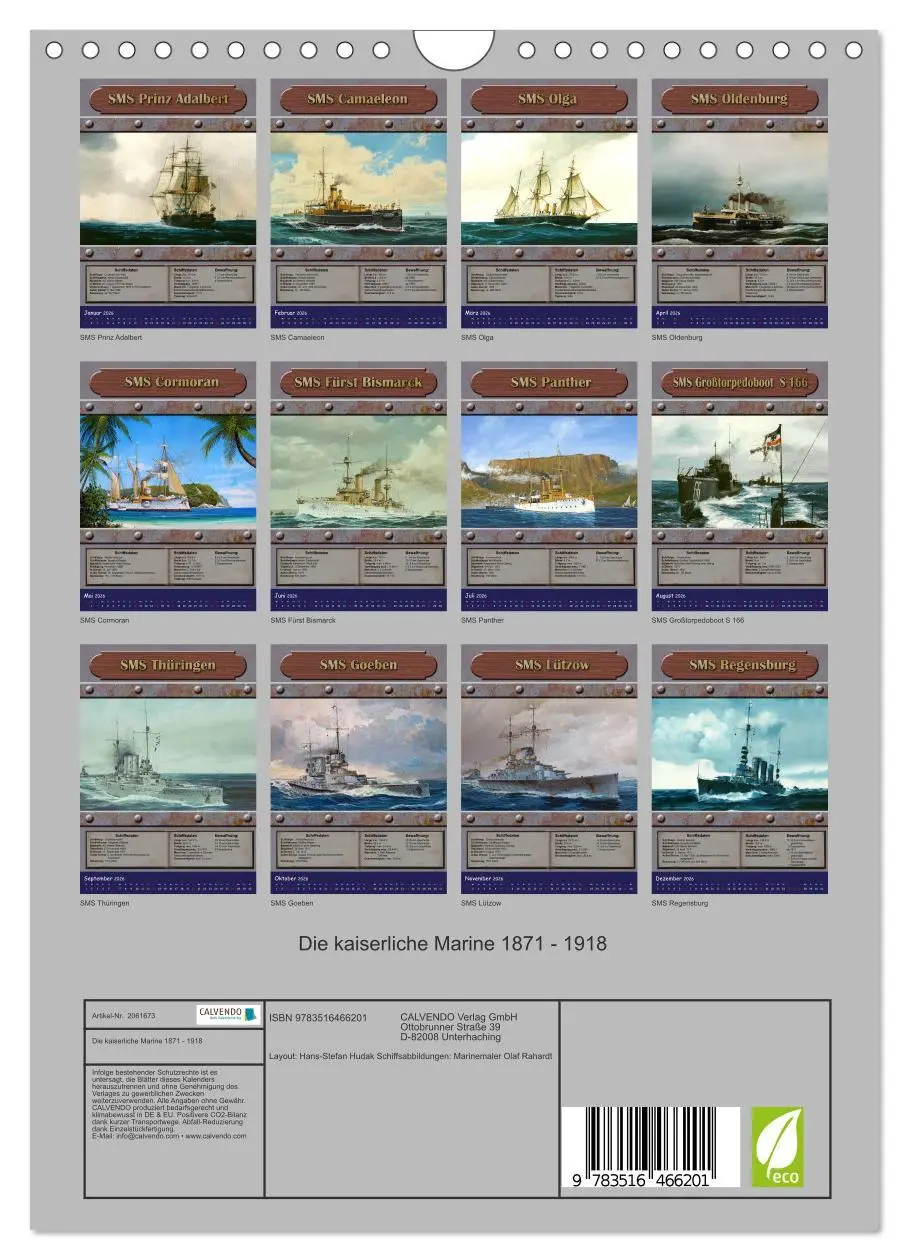 Bild: 9783516466201 | Die kaiserliche Marine 1871 - 1918 (Wandkalender 2026 DIN A4 hoch),...