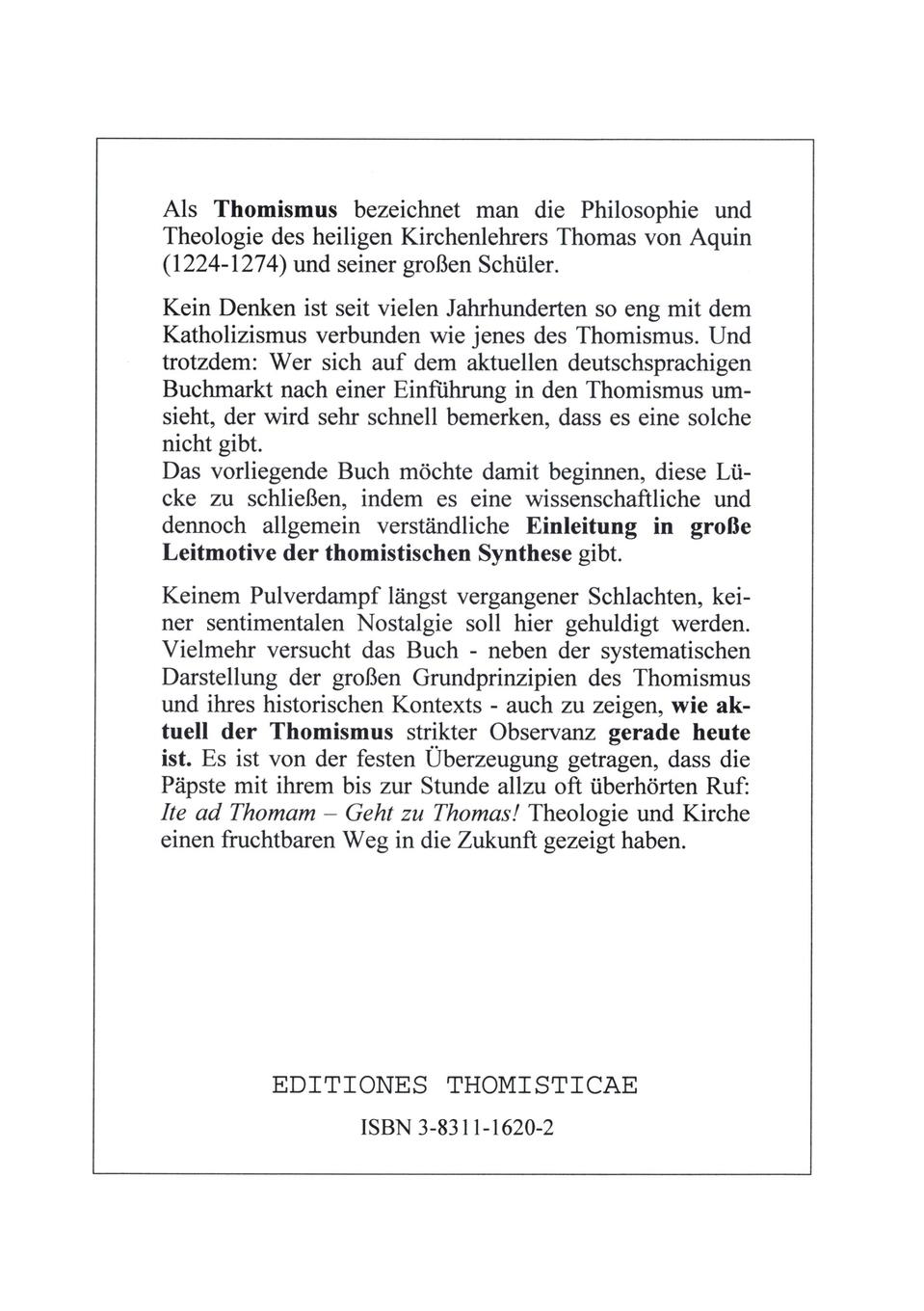 Rückseite: 9783831116201 | Thomismus. Große Leitmotive der thomistischen Synthese ... | Berger