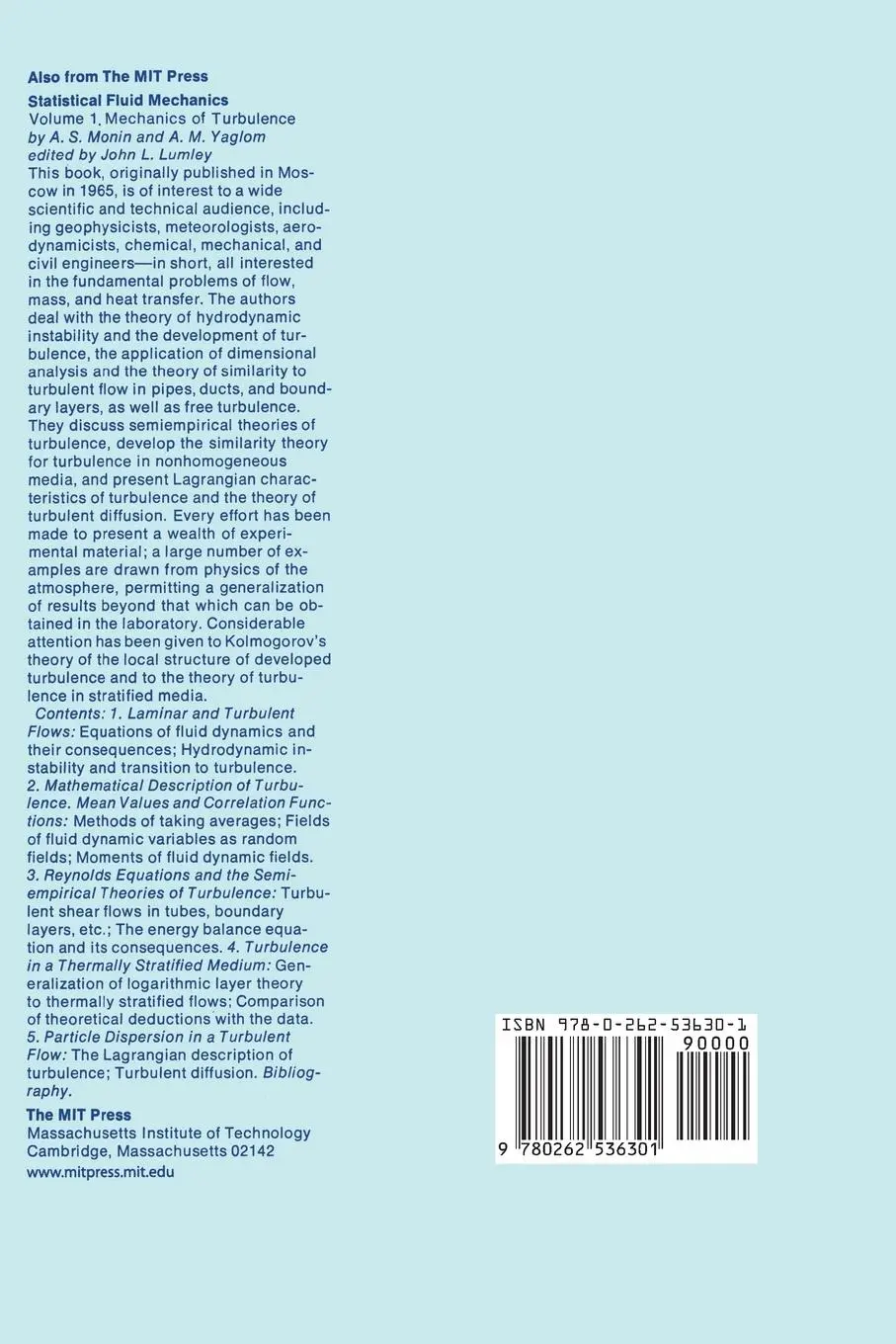 Rückseite: 9780262536301 | A First Course in Turbulence | Henk Tennekes (u. a.) | Taschenbuch
