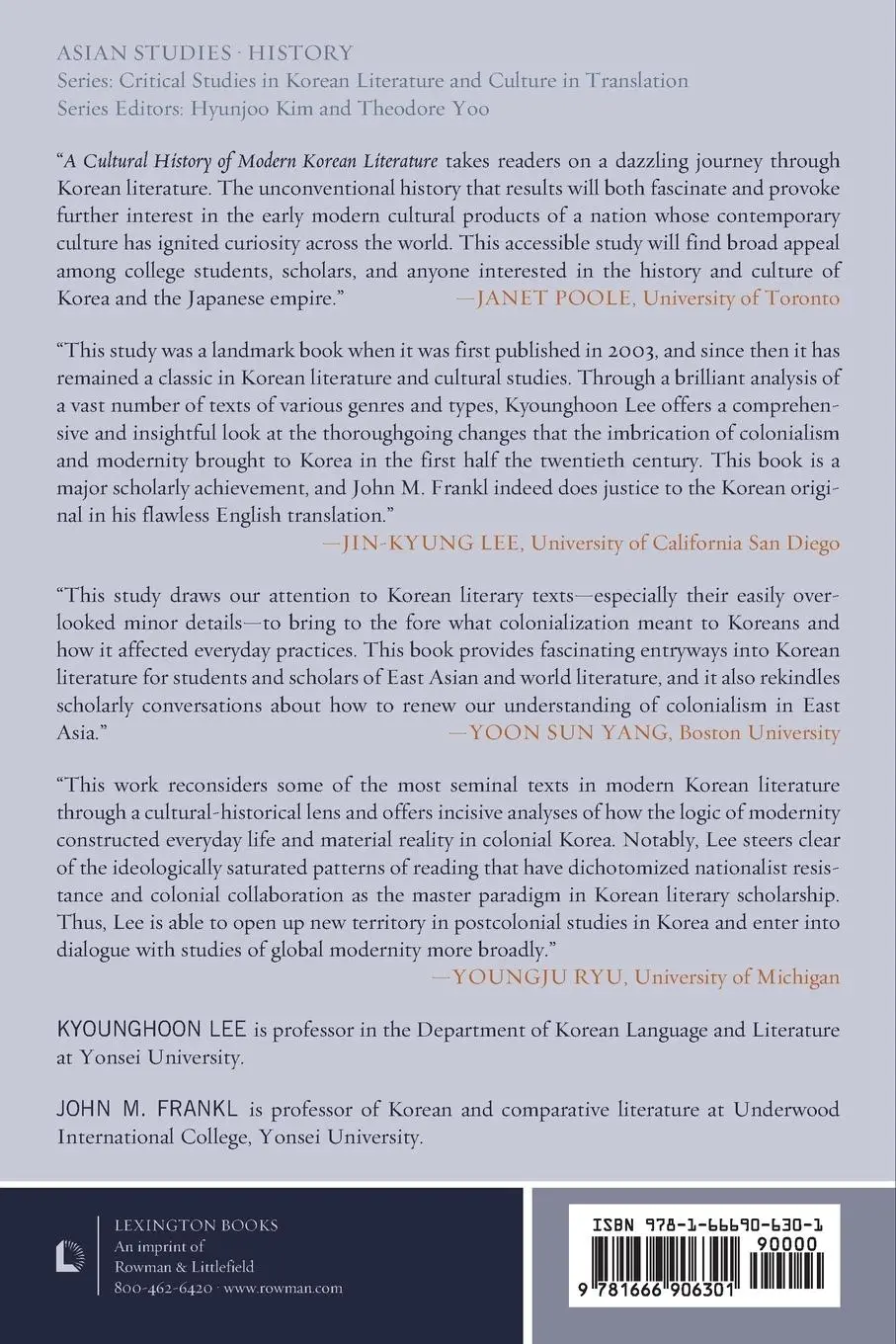 Rückseite: 9781666906301 | A Cultural History of Modern Korean Literature | The Birth of Oppa
