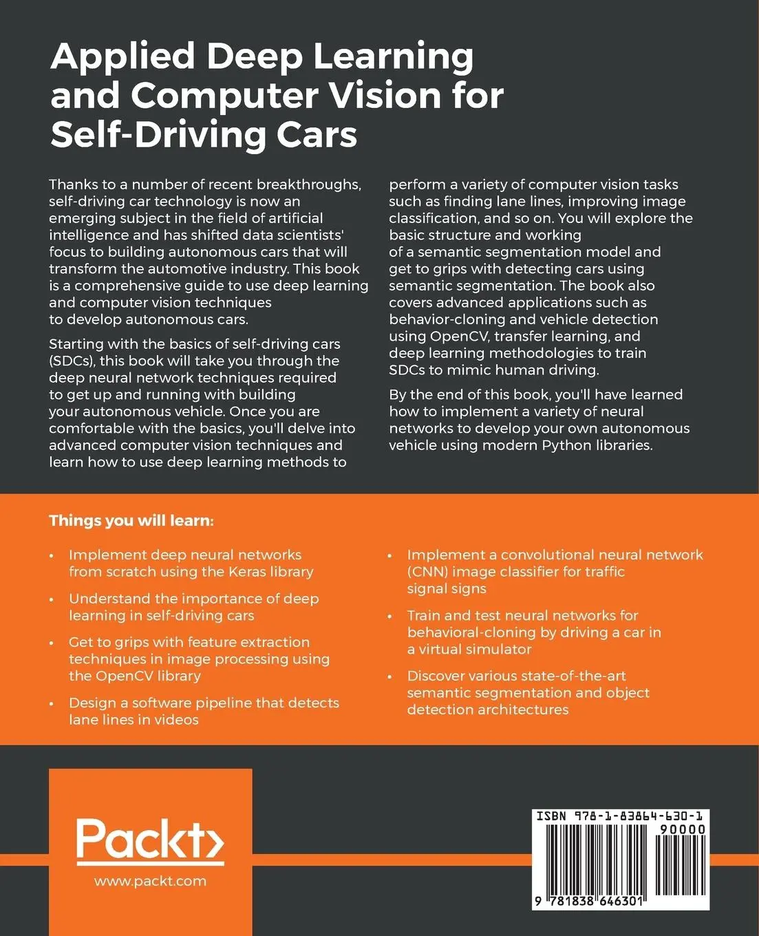 Rückseite: 9781838646301 | Applied Deep Learning and Computer Vision for Self-Driving Cars | Buch