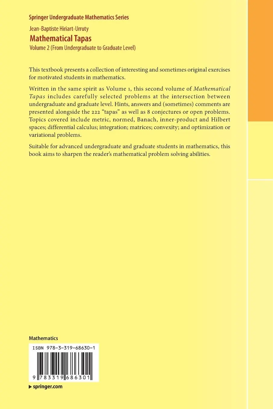 Rückseite: 9783319686301 | Mathematical Tapas | Volume 2 (From Undergraduate to Graduate Level)