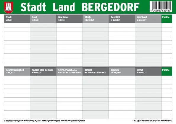 Cover: 4260029826401 | Hamburg: Stadt Land Bergedorf | 30 Minuten, 2-6 Spieler | Spiel | 2025