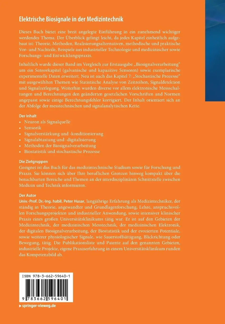 Rückseite: 9783662596401 | Elektrische Biosignale in der Medizintechnik | Peter Husar | Buch | X