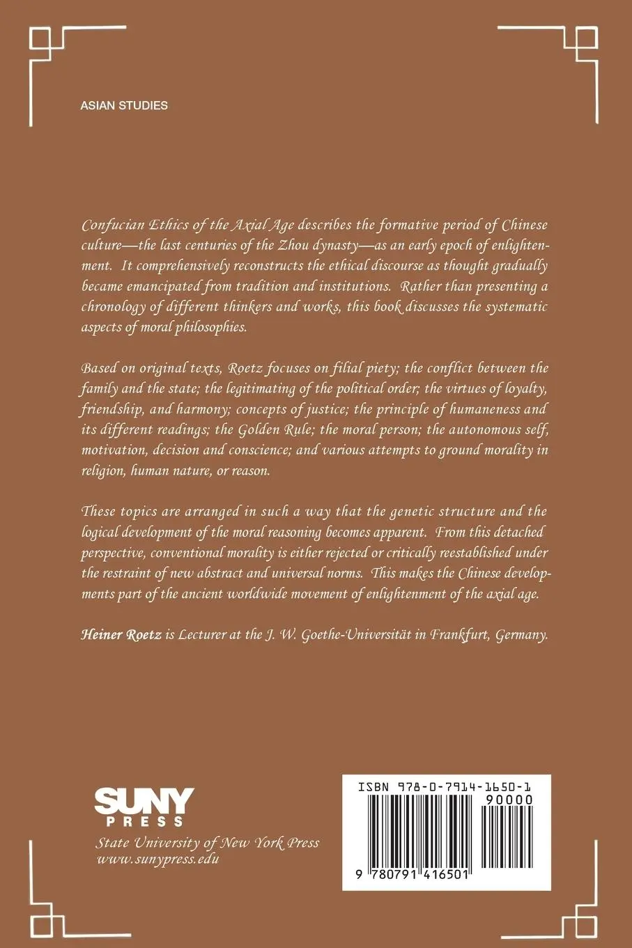 Rückseite: 9780791416501 | Confucian Ethics of the Axial Age | Heiner Roetz | Taschenbuch | 1993
