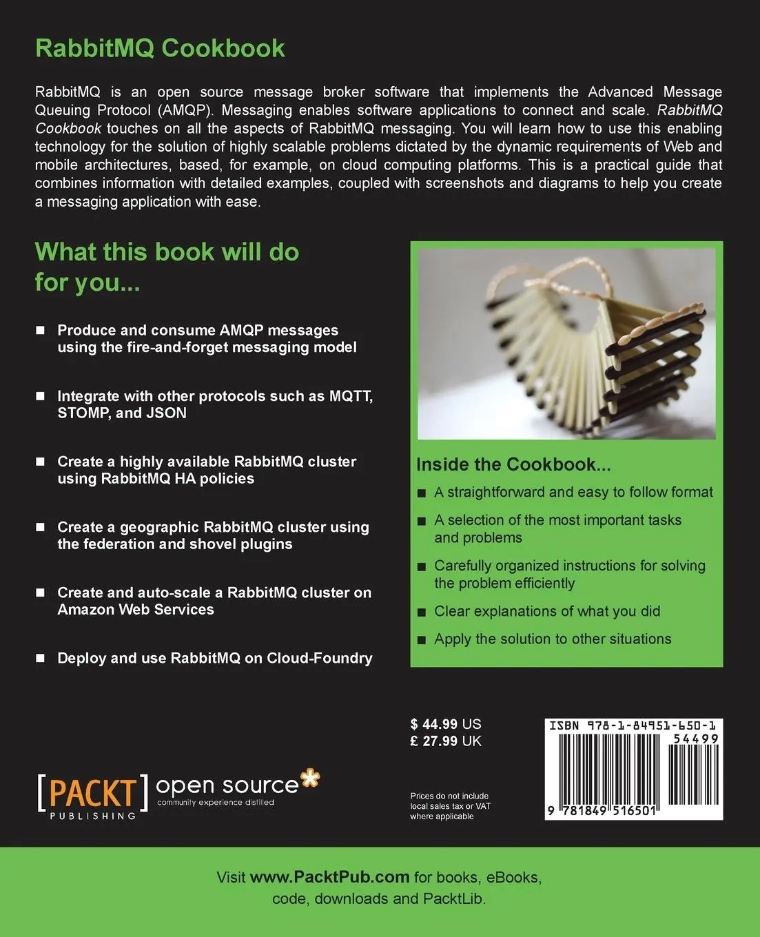 Rückseite: 9781849516501 | Rabbitmq Cookbook | Gabriele Santomaggio (u. a.) | Taschenbuch | 2013