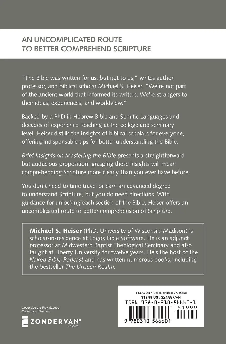 Rückseite: 9780310566601 | Brief Insights on Mastering the Bible | Michael S. Heiser | Buch
