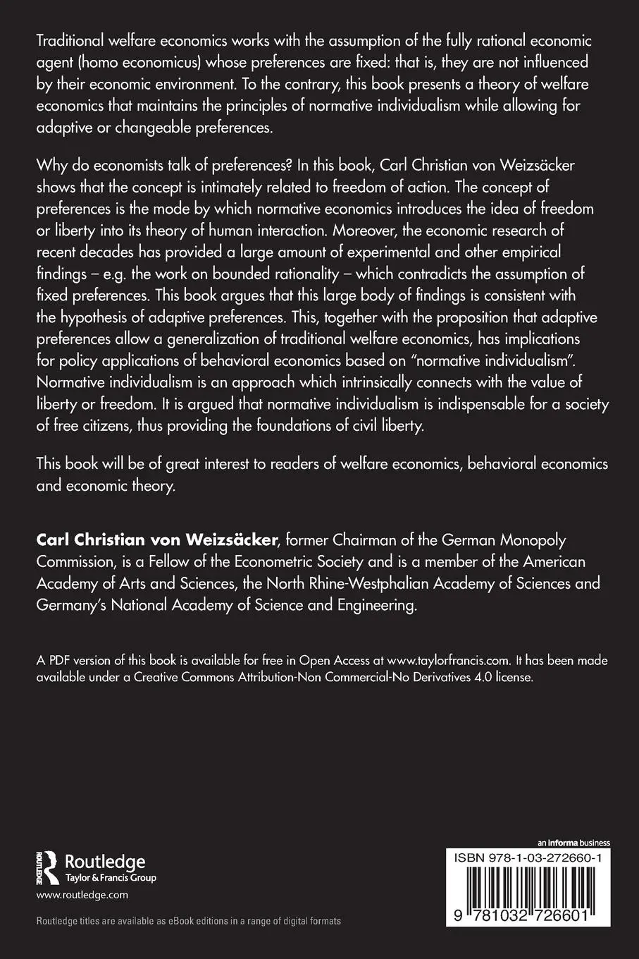 Rückseite: 9781032726601 | Freedom and Adaptive Preferences | Carl Christian von Weizsäcker
