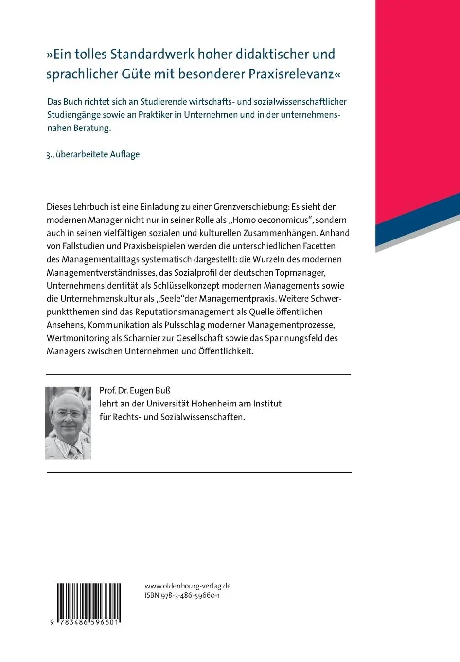 Rückseite: 9783486596601 | Managementsoziologie | Grundlagen, Praxiskonzepte, Fallstudien | Buß