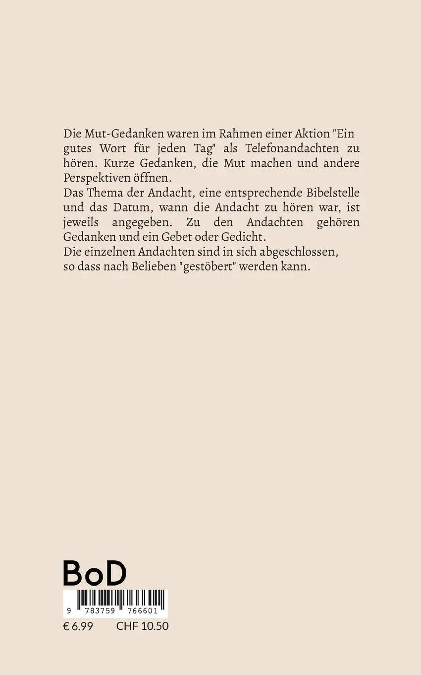 Rückseite: 9783759766601 | Mut-Gedanken für jeden Tag 1-2024 | Thomas Wöhl | Taschenbuch | 70 S.