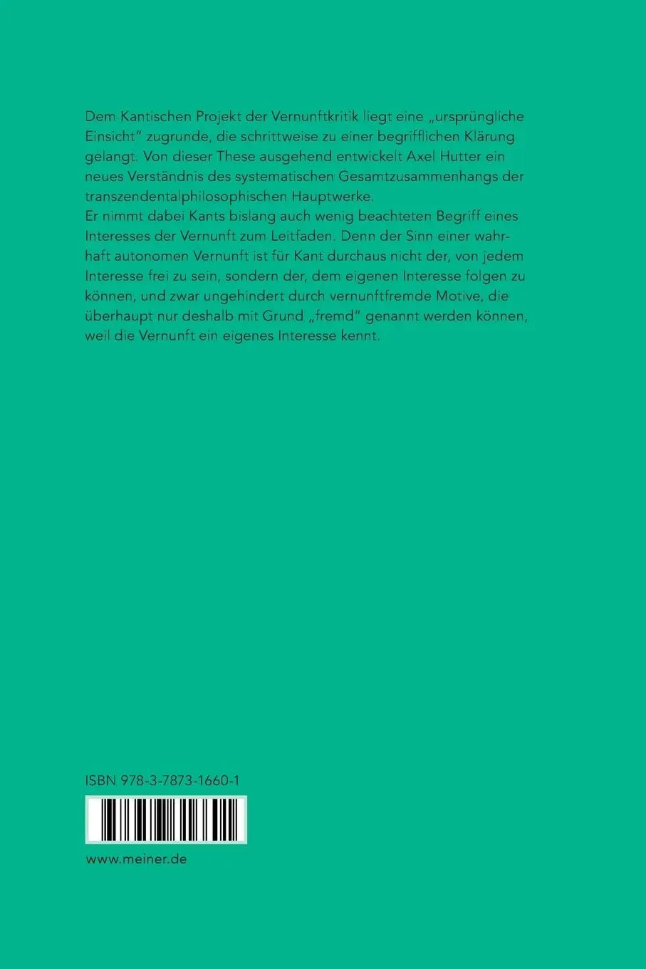 Rückseite: 9783787316601 | Das Interesse der Vernunft | Axel Hutter | Taschenbuch | 224 S. | 2003