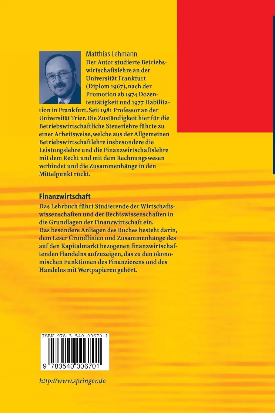 Rückseite: 9783540006701 | Finanzwirtschaft | Matthias Lehmann | Taschenbuch | Springer-Lehrbuch