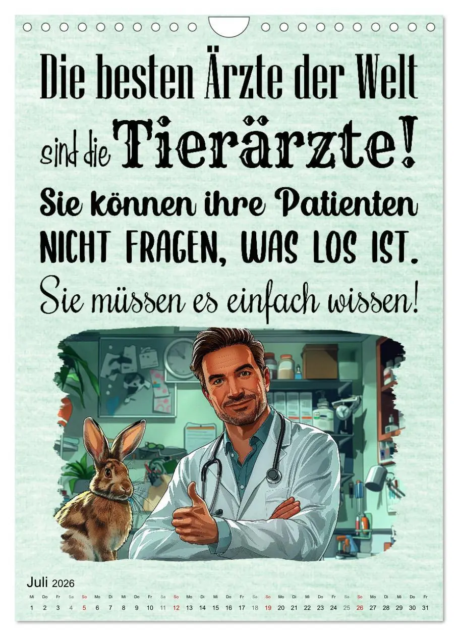 Bild: 9783516256901 | Tierarztsprüche (Wandkalender 2026 DIN A4 hoch), CALVENDO...