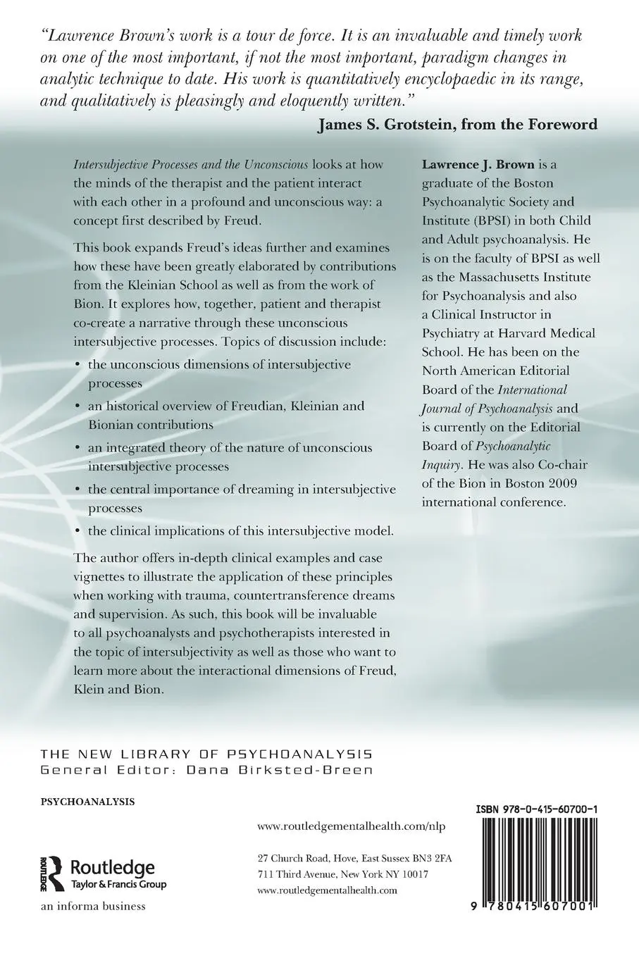 Rückseite: 9780415607001 | Intersubjective Processes and the Unconscious | Lawrence J. Brown