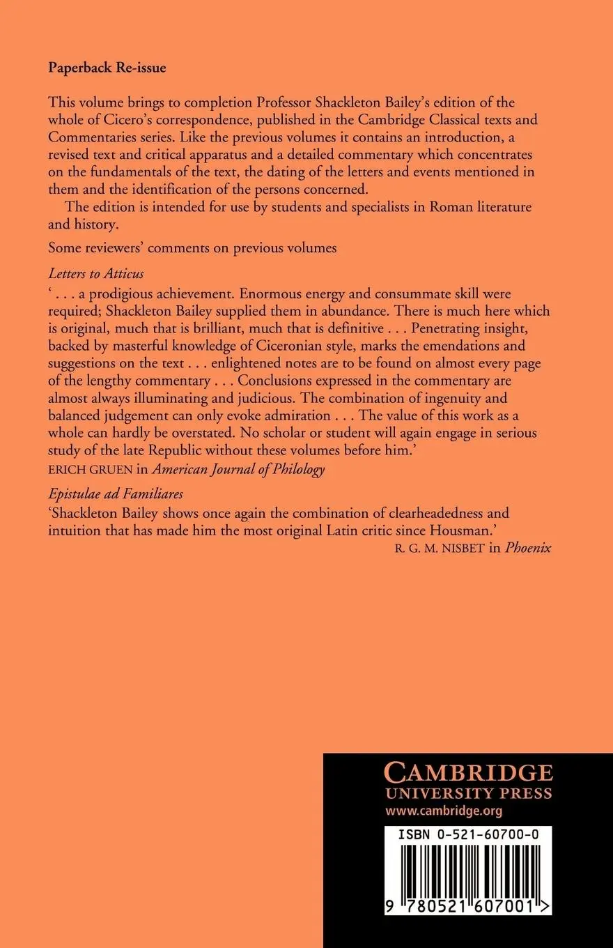 Rückseite: 9780521607001 | Cicero | Epistulae Ad Quintum Fratrem Et M. Brutum | Bailey (u. a.)