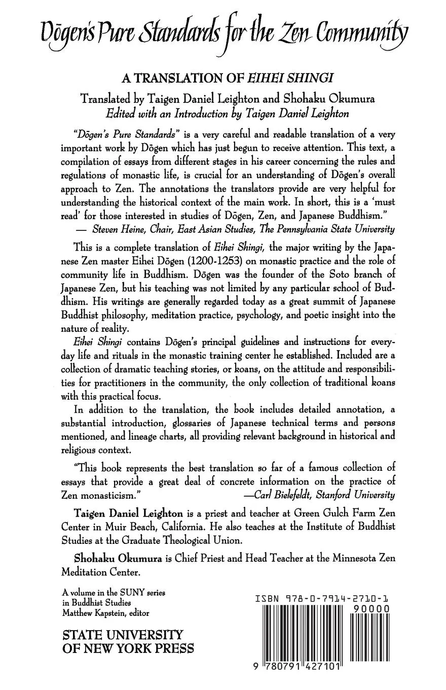 Rückseite: 9780791427101 | D¿gen's Pure Standards for the Zen Community | Dogen | Taschenbuch