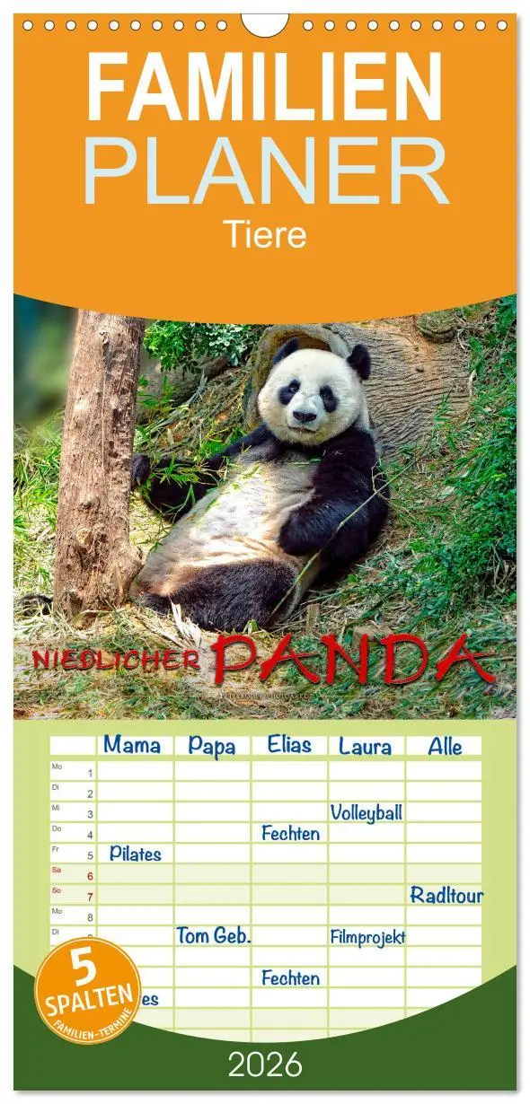Cover: 9783516517101 | Familienplaner 2026 - Niedlicher Panda mit 5 Spalten (Wandkalender,...