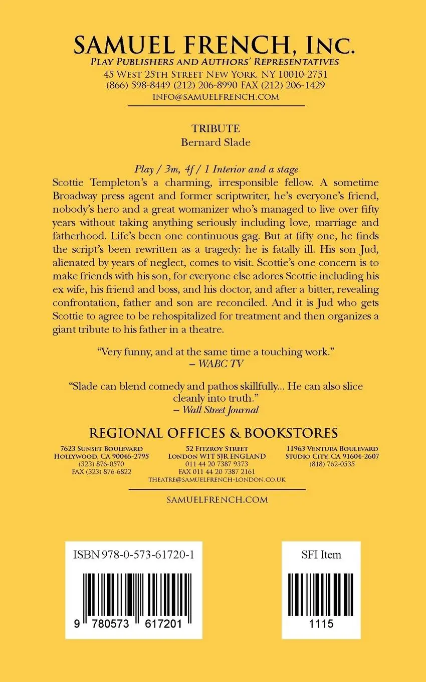 Rückseite: 9780573617201 | Tribute | Bernard Slade (u. a.) | Taschenbuch | Englisch | 2010