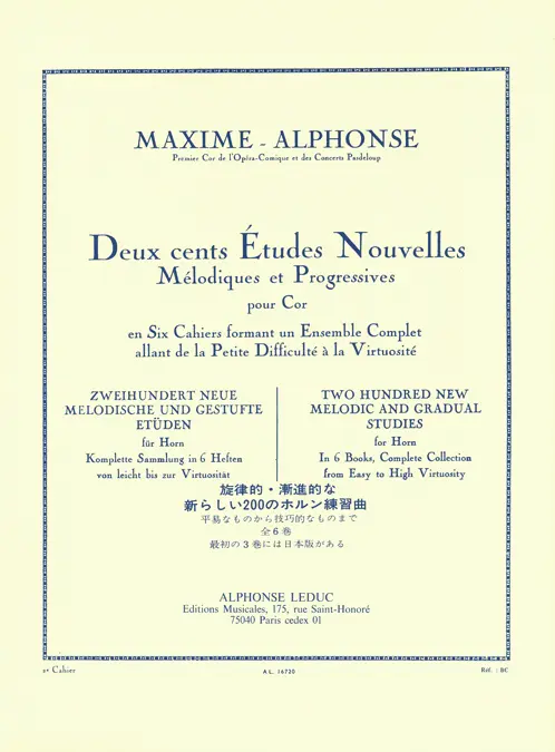 Cover: 9790046167201 | 200 études nouvelles vol.2 40 études faciles pour cor | Alphonse