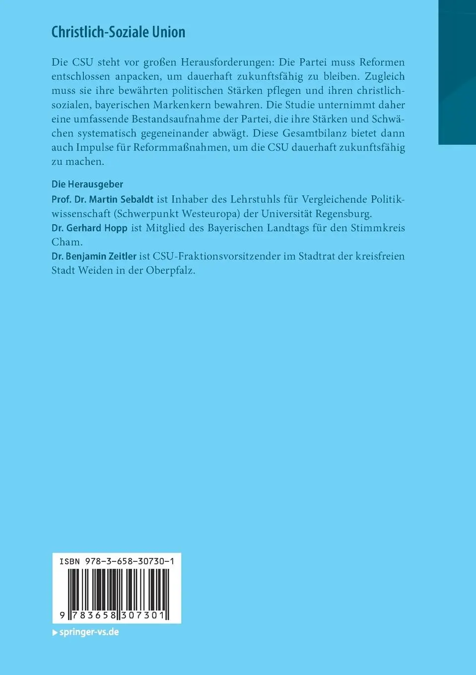 Rückseite: 9783658307301 | Christlich-Soziale Union | Martin Sebaldt (u. a.) | Taschenbuch | x