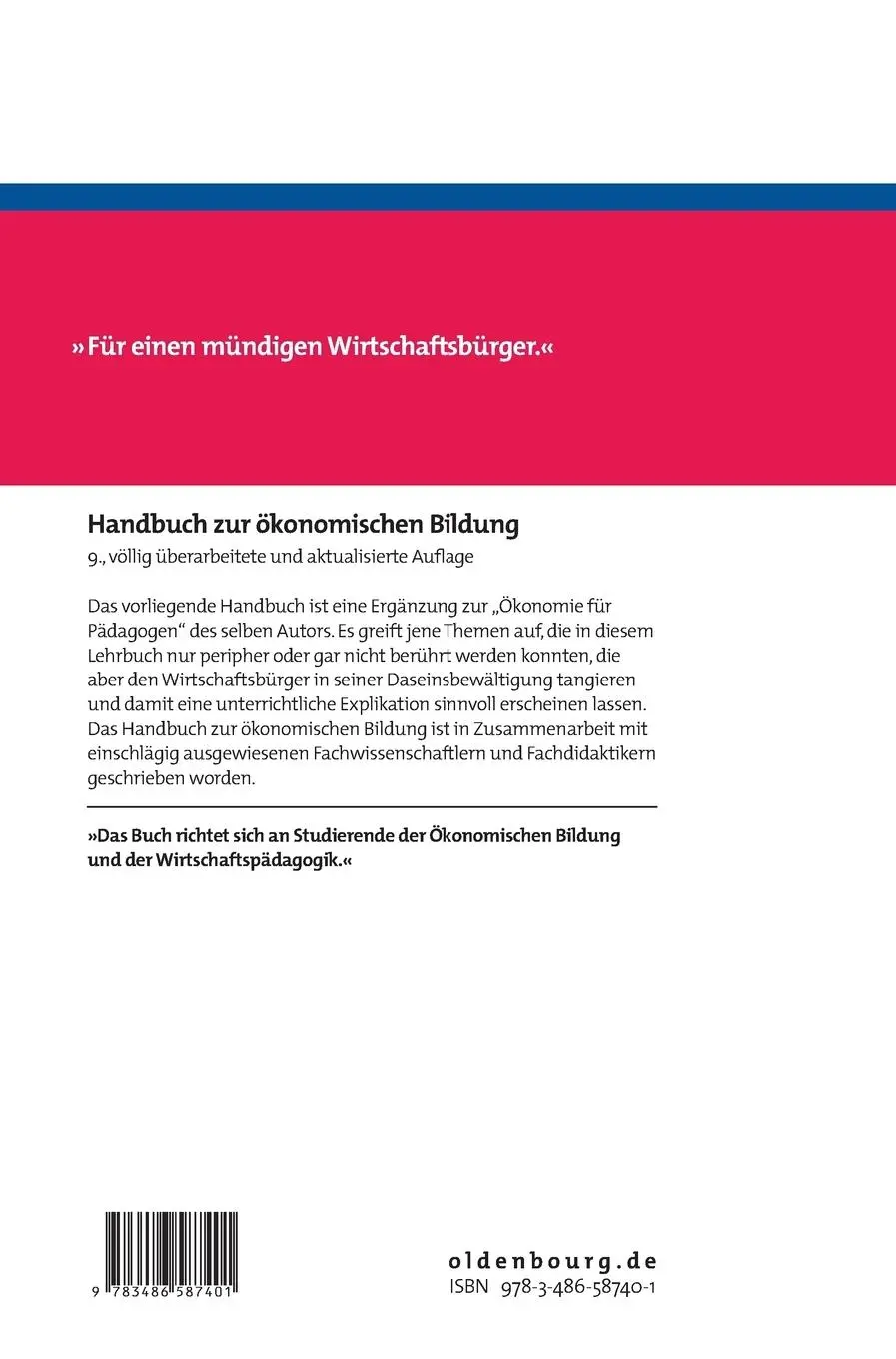 Rückseite: 9783486587401 | Handbuch zur ökonomischen Bildung | Hermann May | Buch | XVIII | 2008