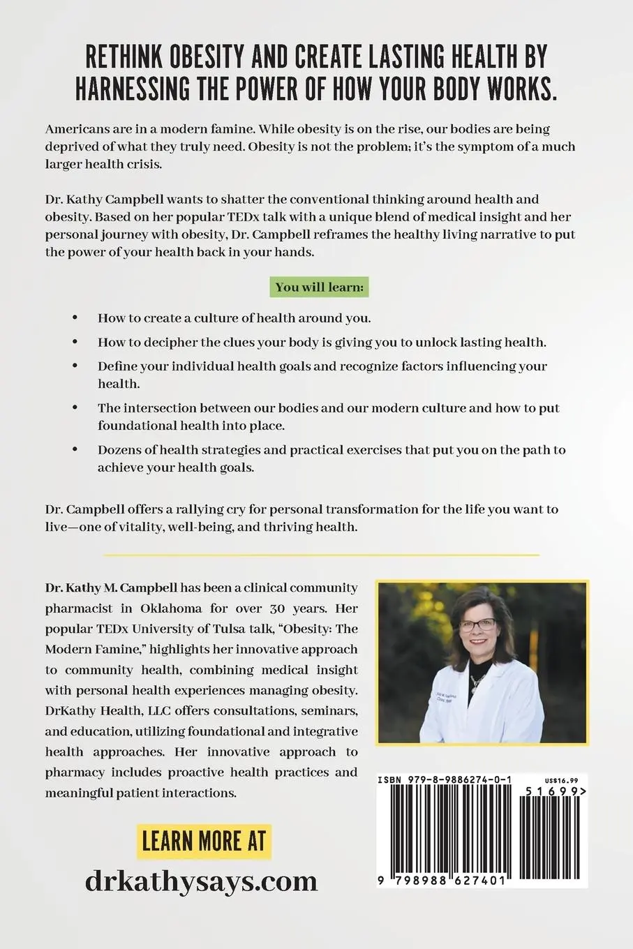 Rückseite: 9798988627401 | Obesity - The Modern Famine | Kathy M Campbell | Taschenbuch | 2024