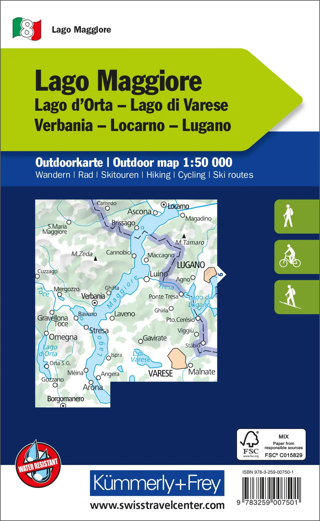 Rückseite: 9783259007501 | Kümmerly+Frey Outdoorkarte Lago Maggiore 1:50.000 | AG | (Land-)Karte