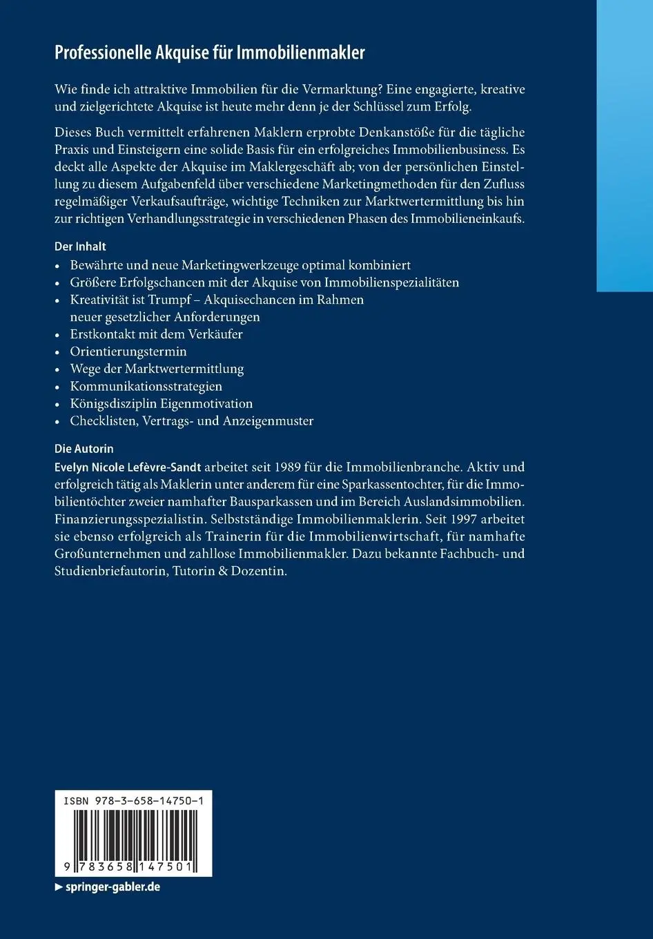 Rückseite: 9783658147501 | Professionelle Akquise für Immobilienmakler | Lefèvre-Sandt | Buch