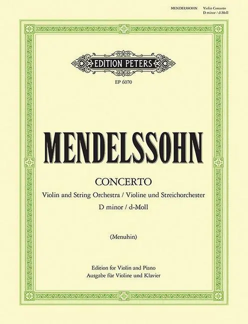 Cover: 9790300707501 | Violin Concerto in D minor MWV O3 (Edition for Violin and Piano)