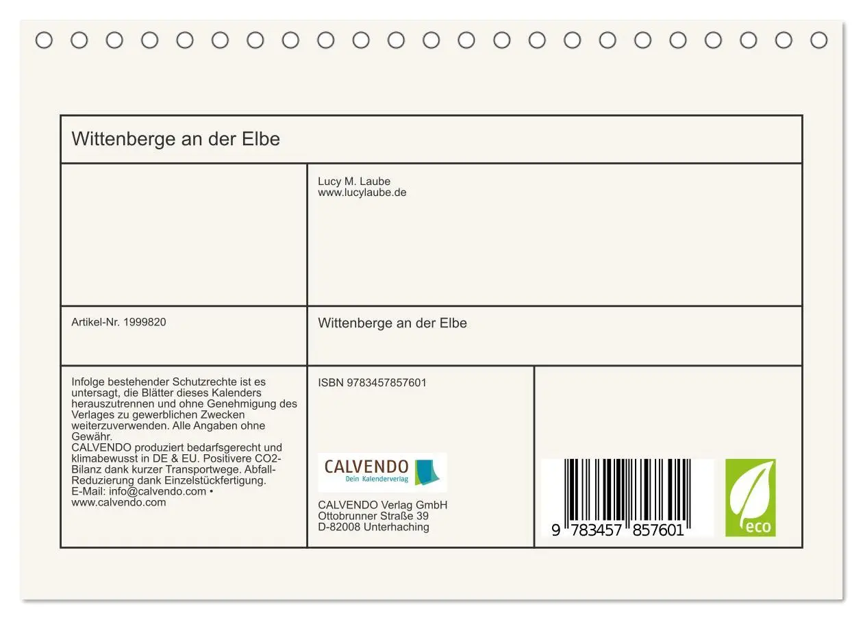 Bild: 9783457857601 | Wittenberge an der Elbe (Tischkalender 2026 DIN A5 quer), CALVENDO...