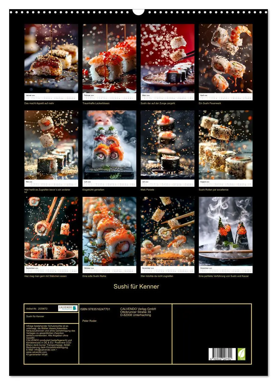 Bild: 9783516247701 | Sushi für Kenner (Wandkalender 2026 DIN A2 hoch), CALVENDO...