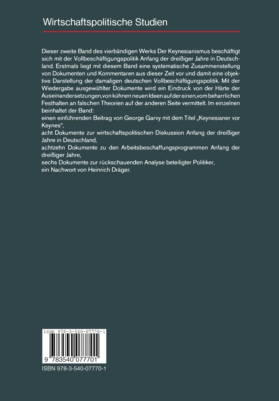 Rückseite: 9783540077701 | Der Keynesianismus II | G. Bombach (u. a.) | Taschenbuch | Deutsch