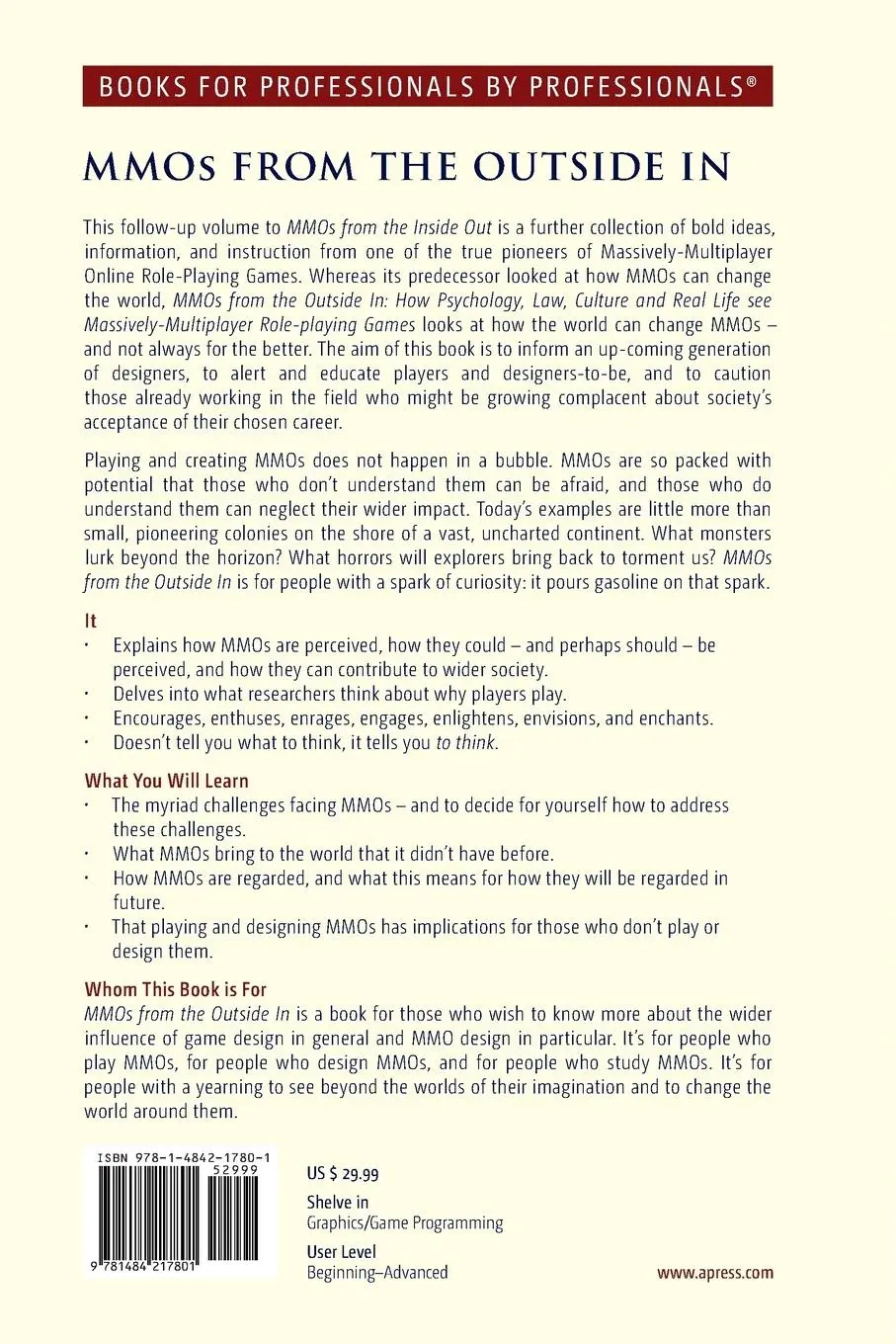 Rückseite: 9781484217801 | MMOs from the Outside In | Richard A. Bartle | Taschenbuch | xii