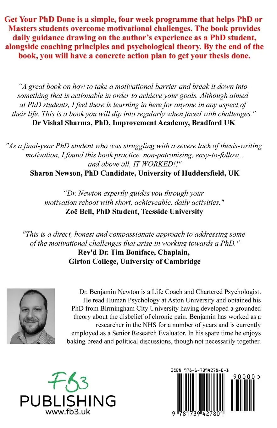 Rückseite: 9781739427801 | Get Your PhD Done | 28 Days to Reboot Your Motivation | Newton | Buch