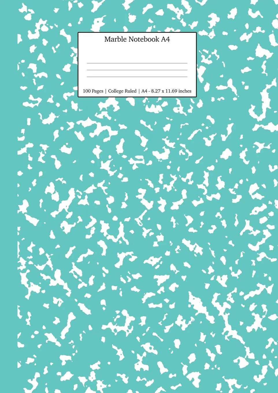 Cover: 9781989387801 | Marble Notebook A4 | Turquoise Marble College Ruled Journal | Press