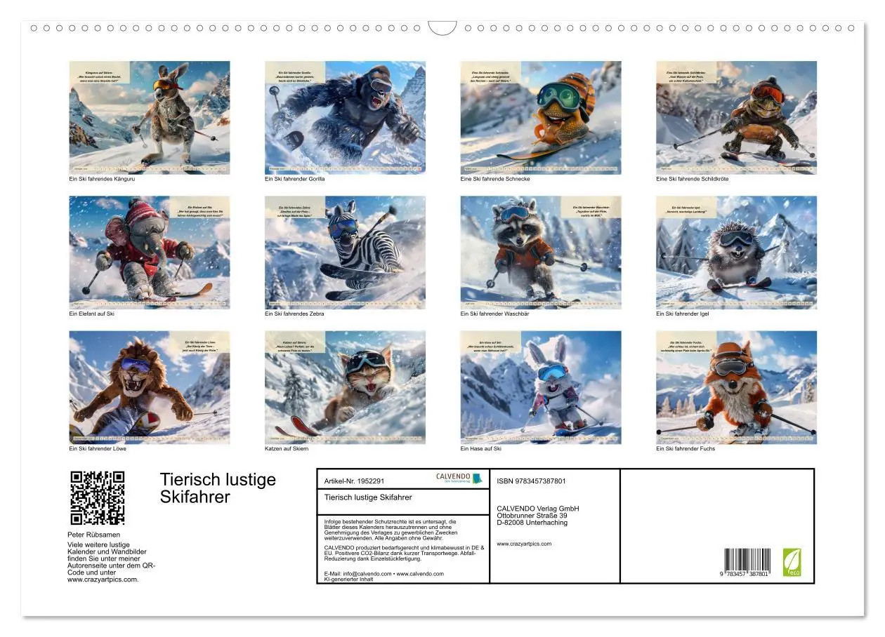 Bild: 9783457387801 | Tierisch lustige Skifahrer (Wandkalender 2026 DIN A2 quer),...