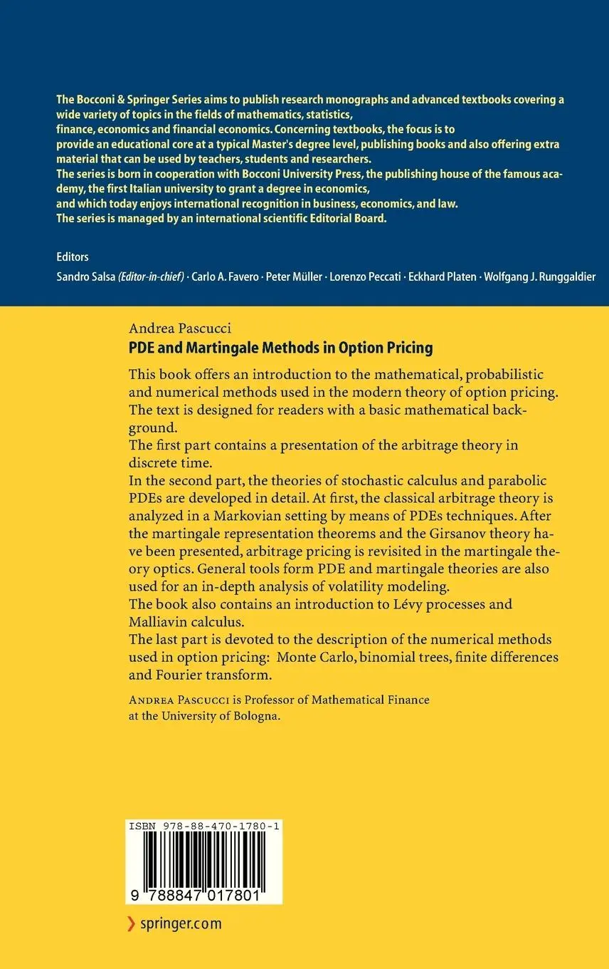 Rückseite: 9788847017801 | PDE and Martingale Methods in Option Pricing | Andrea Pascucci | Buch