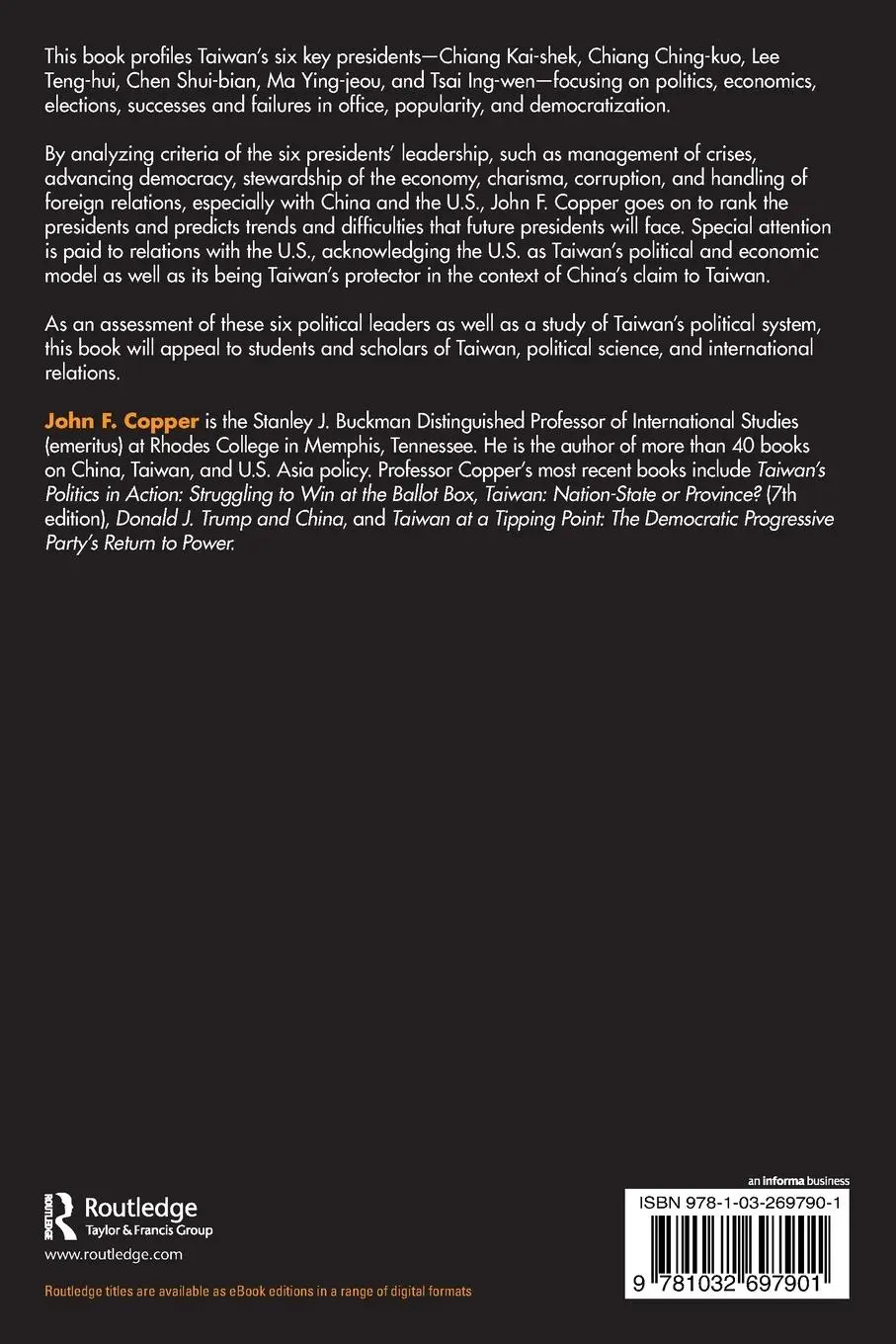Rückseite: 9781032697901 | Taiwan's Presidents | Profiles of the Majestic Six | John F. Copper