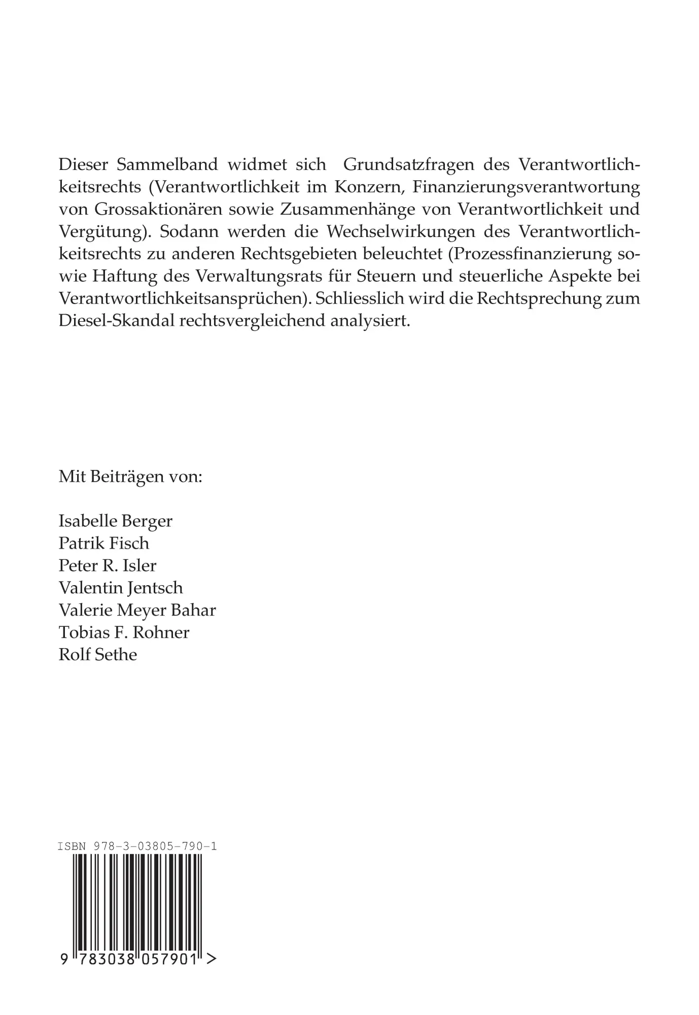 Rückseite: 9783038057901 | Verantwortlichkeitsrecht im Wandel | Rolf Sethe | Taschenbuch | 2025