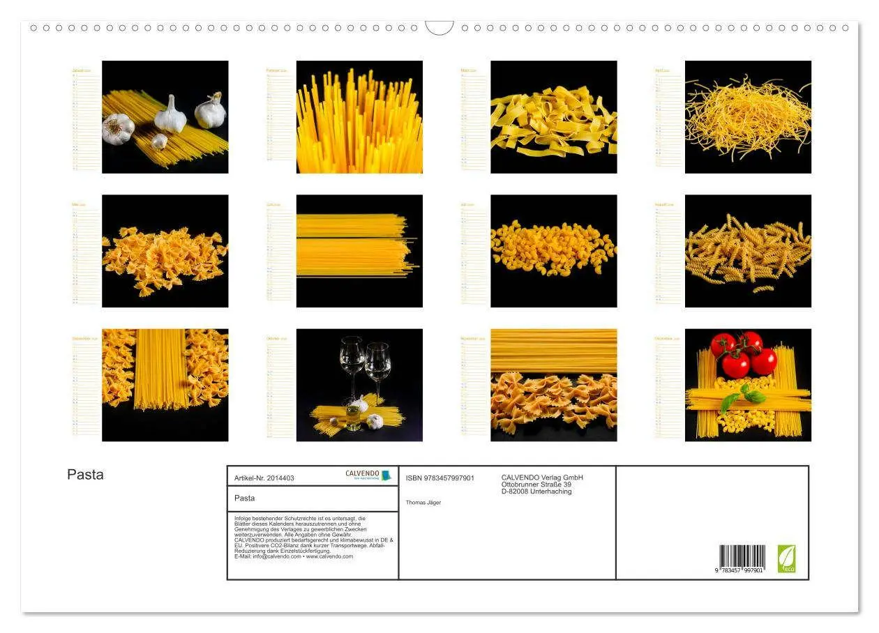 Bild: 9783457997901 | Pasta (Wandkalender 2026 DIN A2 quer), CALVENDO Monatskalender | Jäger