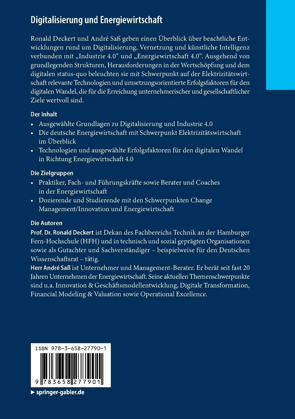 Rückseite: 9783658277901 | Digitalisierung und Energiewirtschaft | André Saß (u. a.) | Buch | xi