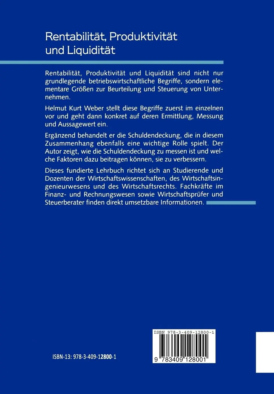 Rückseite: 9783409128001 | Rentabilität, Produktivität und Liquidität | Helmut Weber | Buch