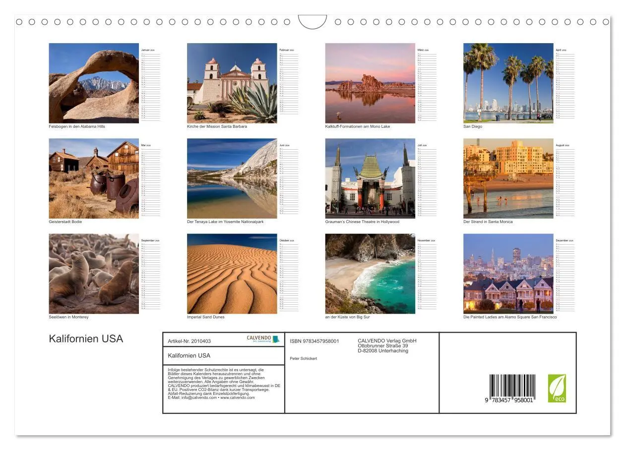 Bild: 9783457958001 | Kalifornien USA (Wandkalender 2026 DIN A3 quer), CALVENDO...