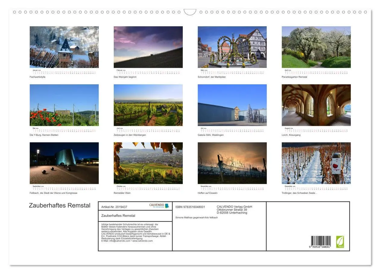 Bild: 9783516048001 | Zauberhaftes Remstal (Wandkalender 2026 DIN A2 quer), CALVENDO...