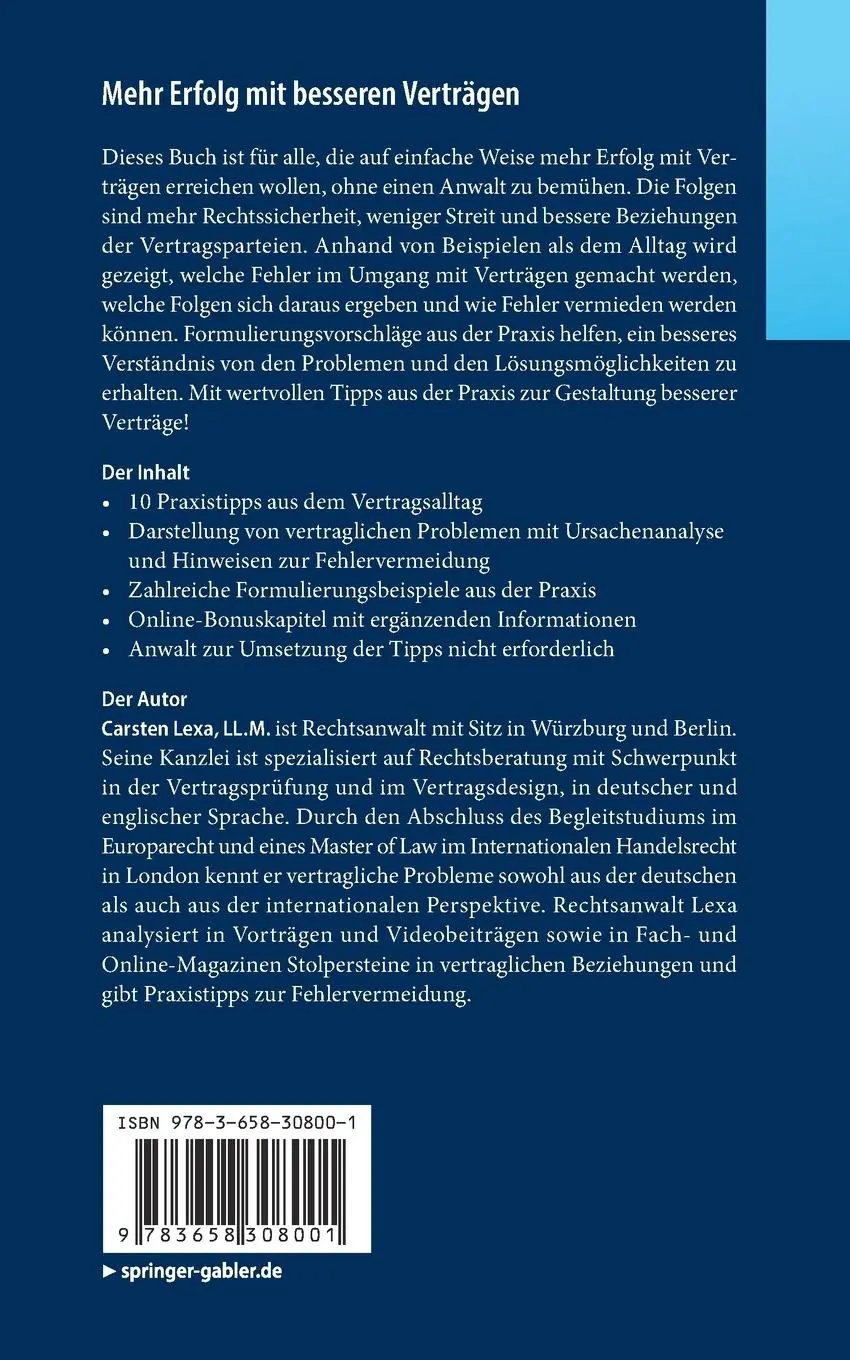 Rückseite: 9783658308001 | Mehr Erfolg mit besseren Verträgen | Carsten Lexa | Taschenbuch | xxii