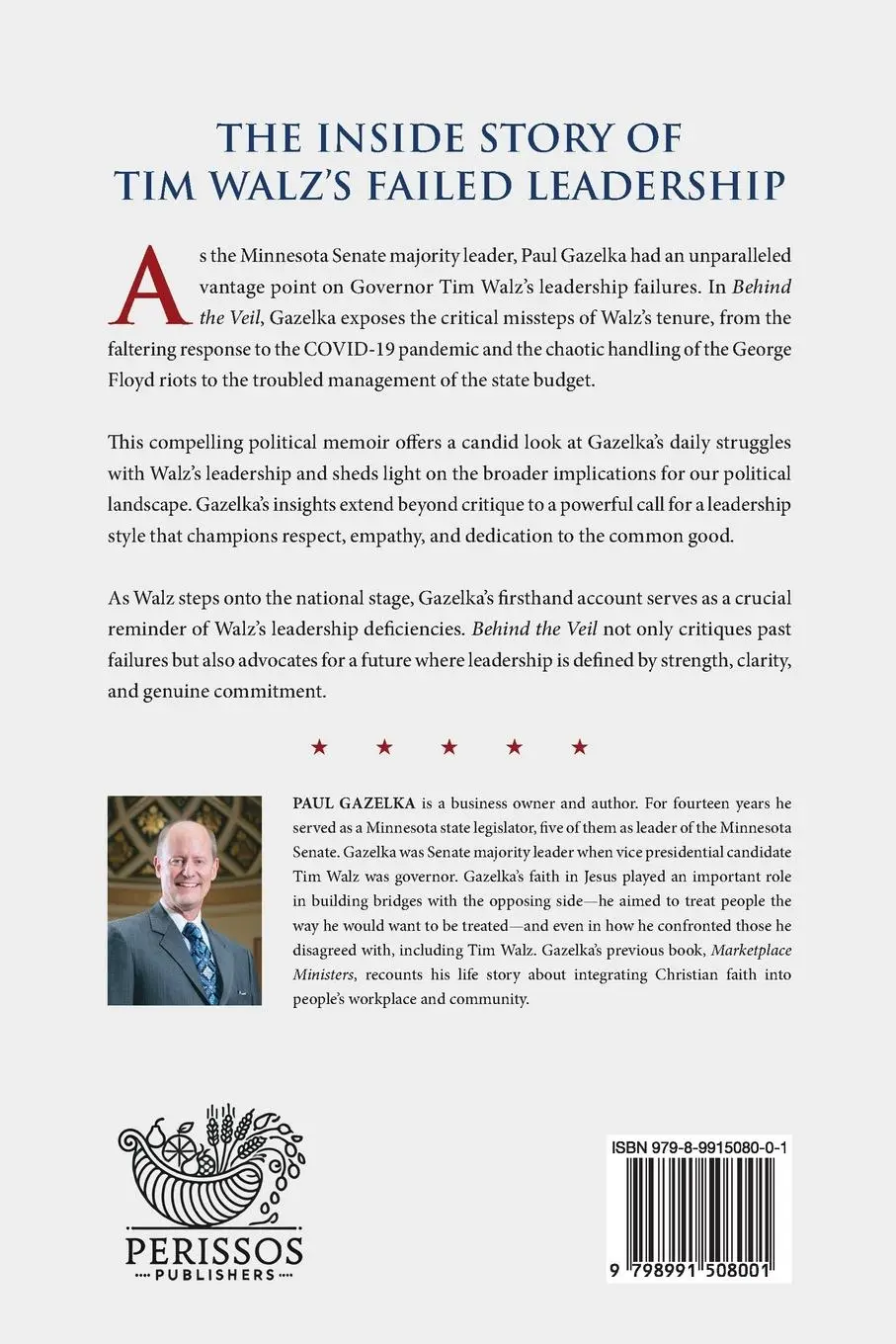 Rückseite: 9798991508001 | Behind the Veil | A Stand Against Governor Tim Walz | Paul Gazelka