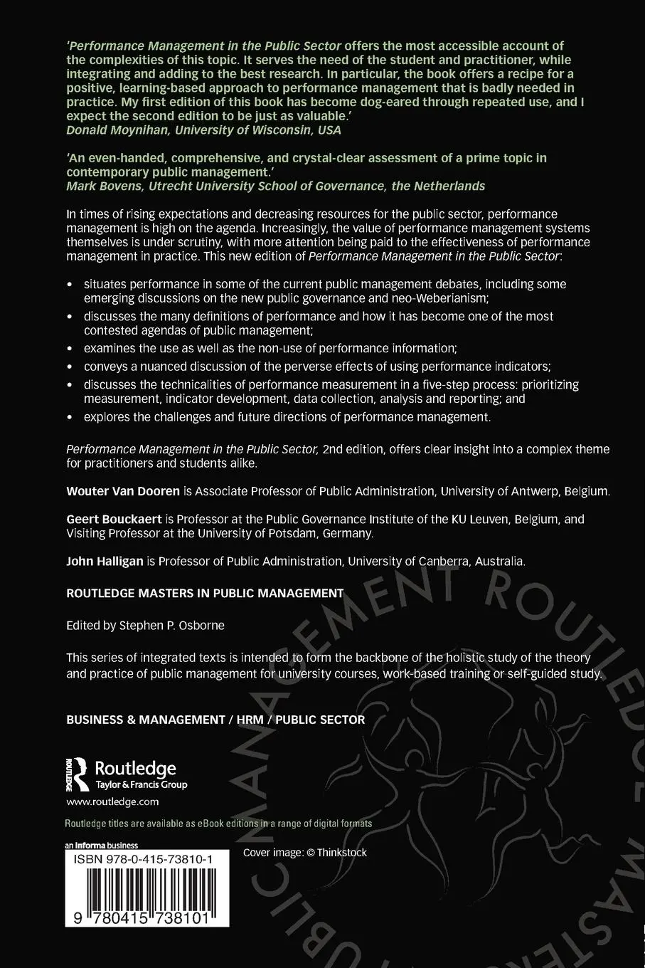 Rückseite: 9780415738101 | Performance Management in the Public Sector | Dooren (u. a.) | Buch